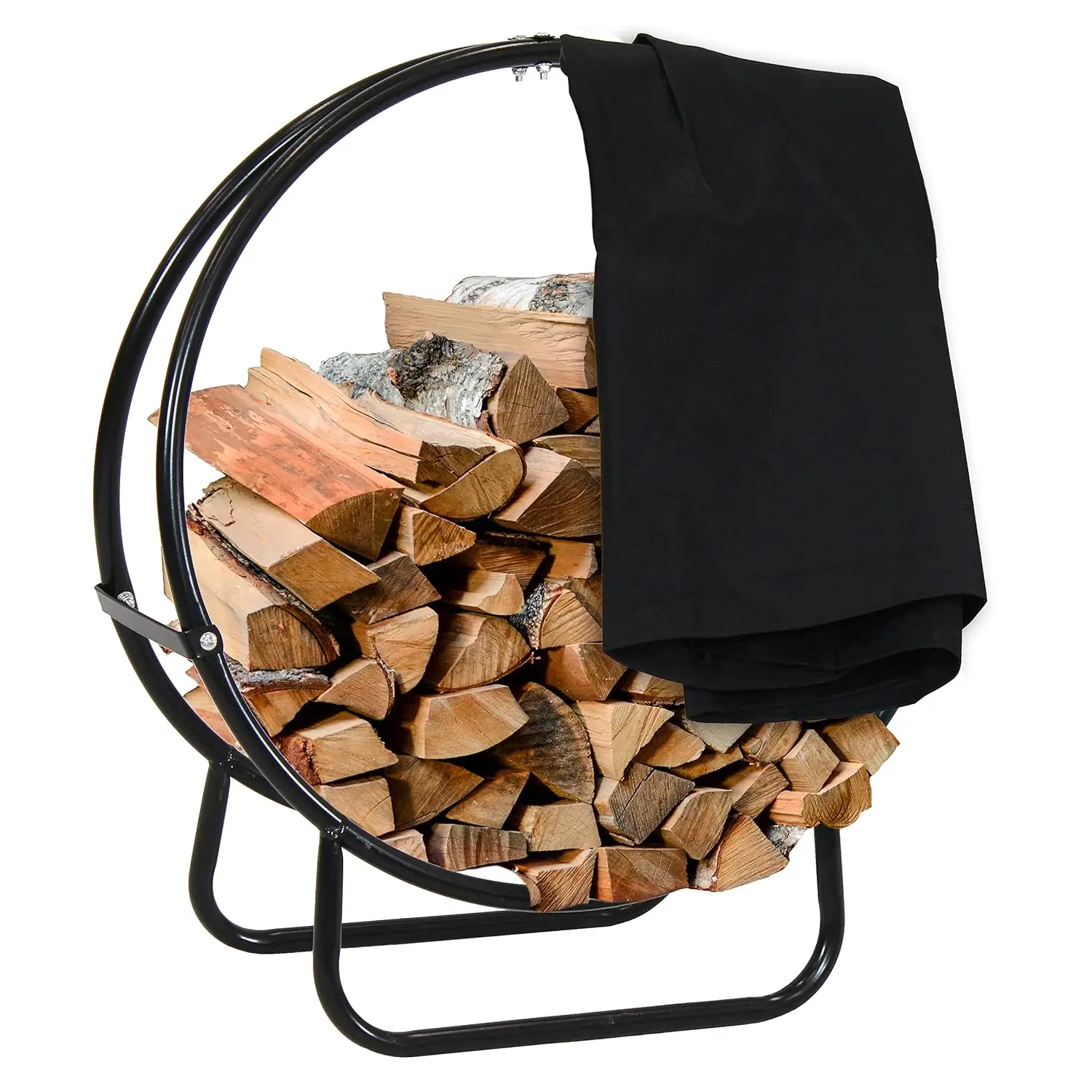 Sunnydaze Outdoor Firewood Rack with Cover, Heavy-Duty Steel, 24” Diameter, Customized