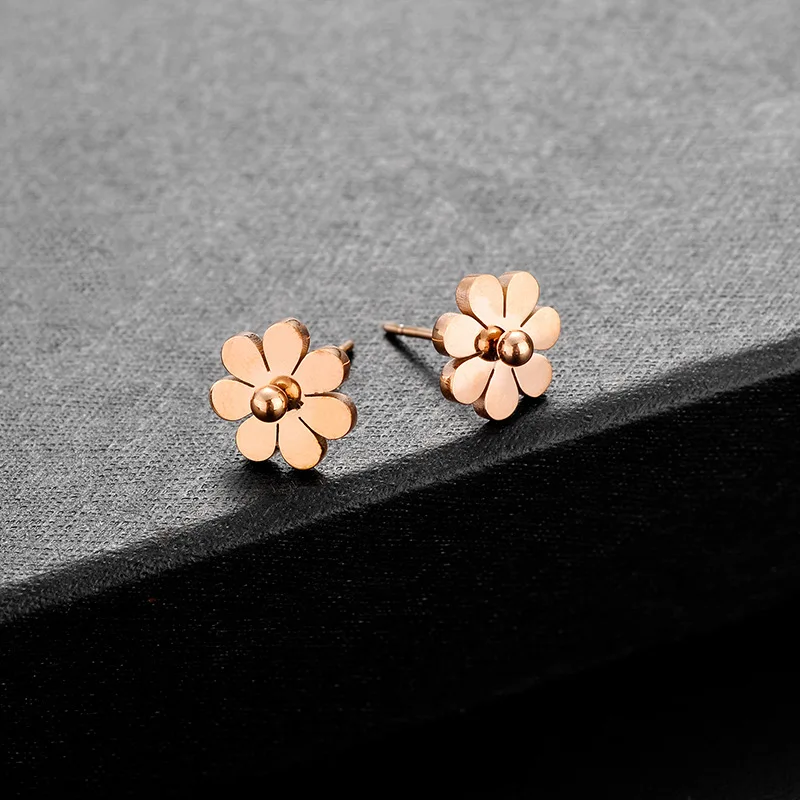 Stainless Steel Earrings with Chain Punk Flower Ear Line Rose Gold Color Long Dangle Earring for Women Jewelry