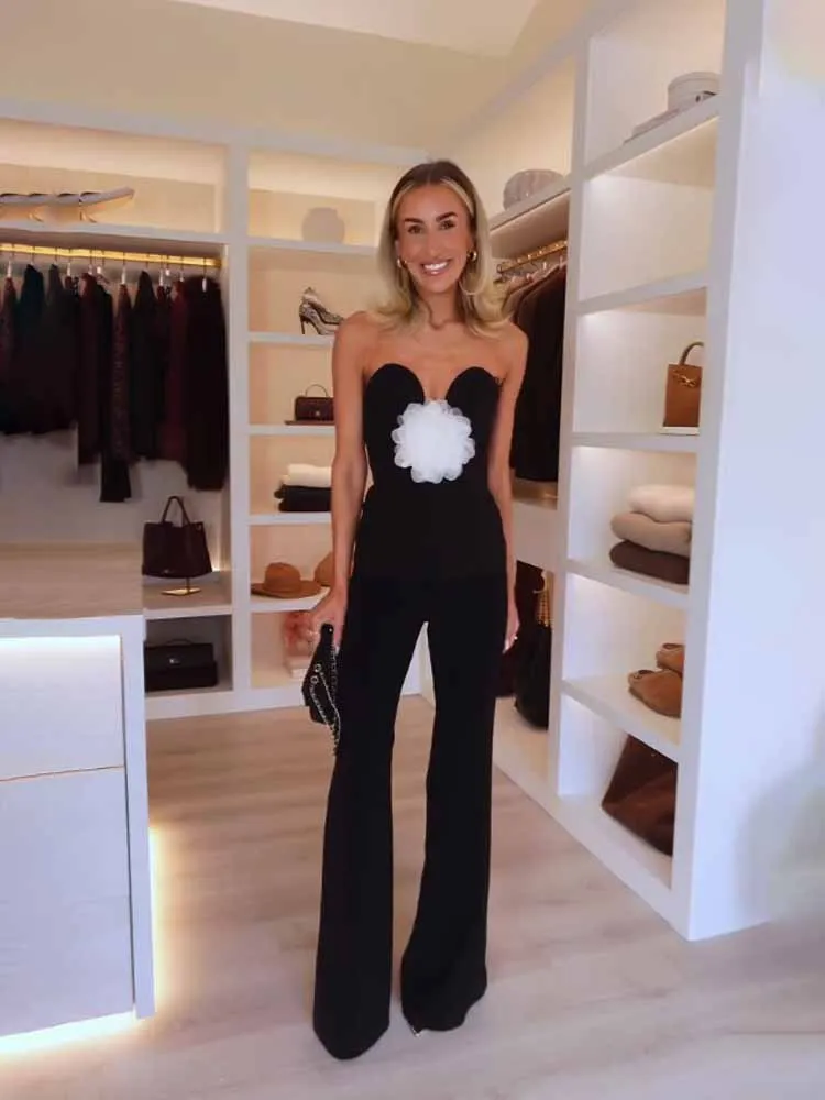 

HH Woman Summer Fashion Sweet Sleeveless Sexy Contrasting Colors Flower Decoration Tube Top Blouse Female Versatile Casual Tops