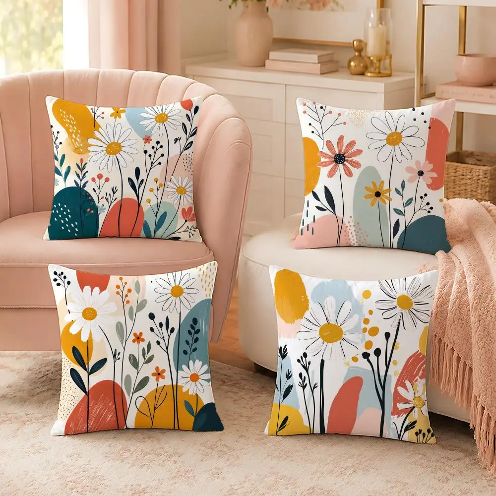 Multicolor Floral Bloom Bouquet Cushion Cover Custom Plush Pillow Cover Soft Cloud Comfort for Sofa Bed Couch