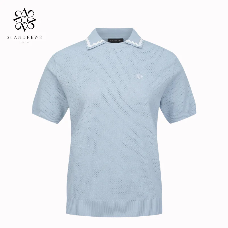 

ST ANDREWS Korean Golf Clothing Women's T-shirt Short Sleeve Polo Shirt Pinhole Breathable Core spun Yarn Knitted Shirt