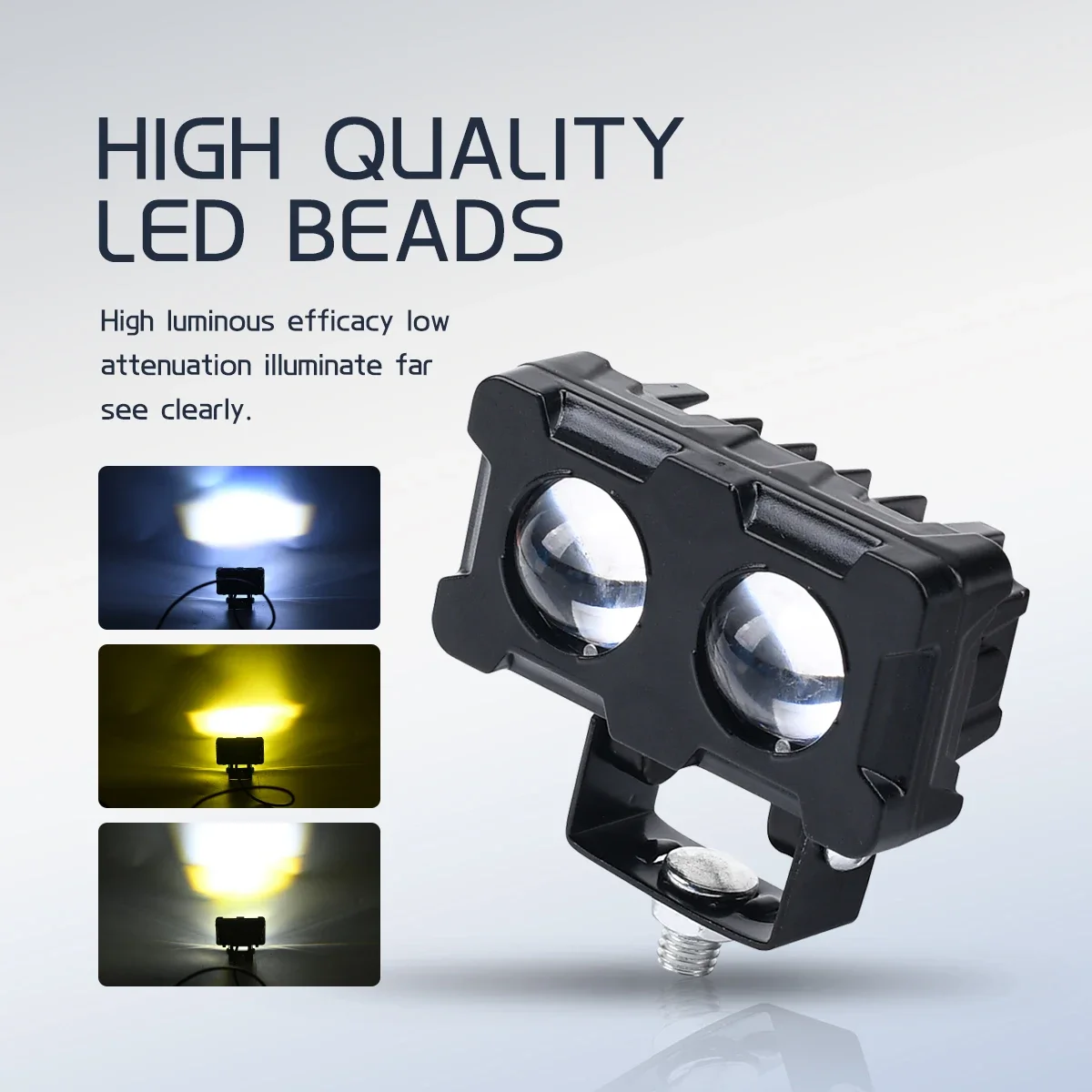 1PC Motorcycle LED Spotlight Dual Lens Auxiliary Fog Light Dual Color White Yellow DRL Driving Lamp for Motorbike ATV Scooter