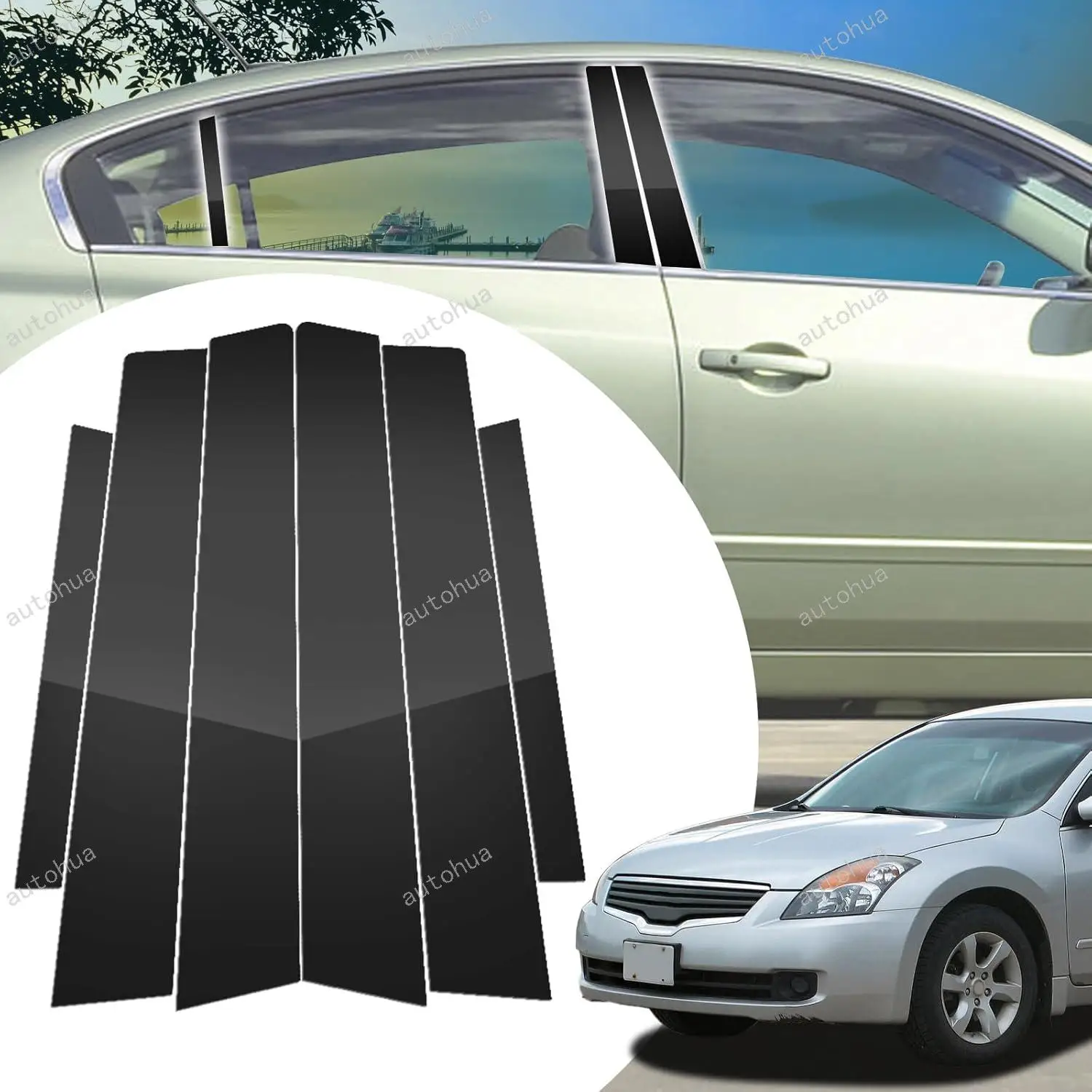 

Door Pillar Post Trim for Nissan Altima 2007-2012 Side Door Pillar Anti Scratch Glossy PC Stickers Cover Moldings 6-pcs