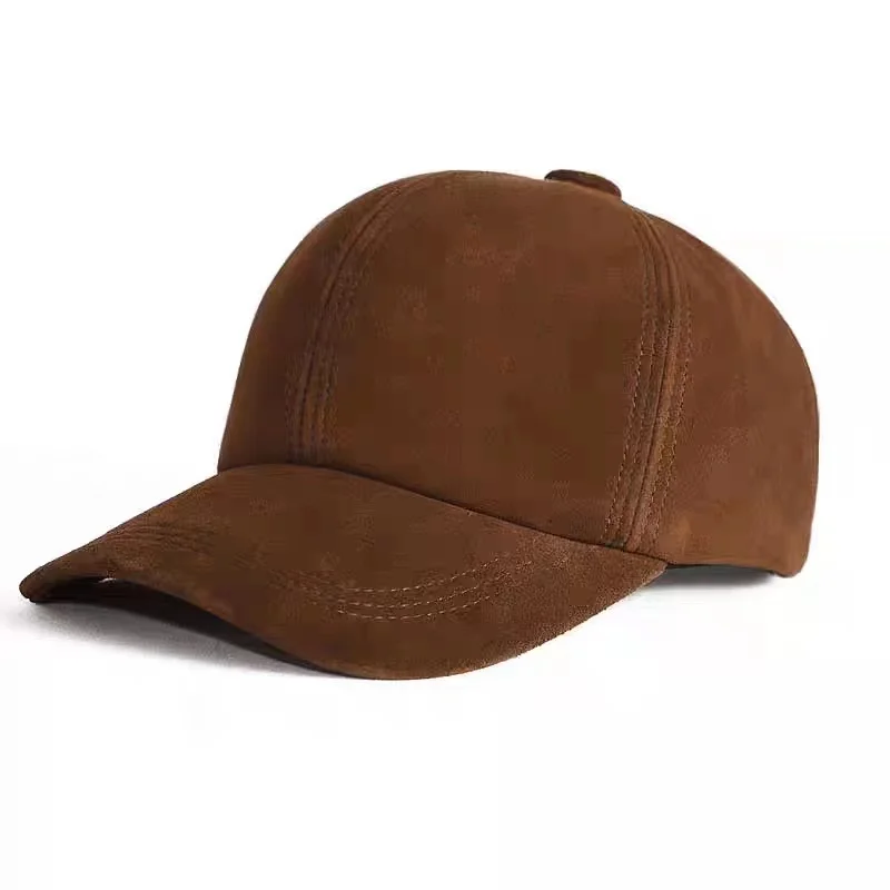 Classic Leather Hat for Men 2024 New Style Casual Versatile Kid Suede Leather Autumn Baseball Caps Male Camel Casquette Homme