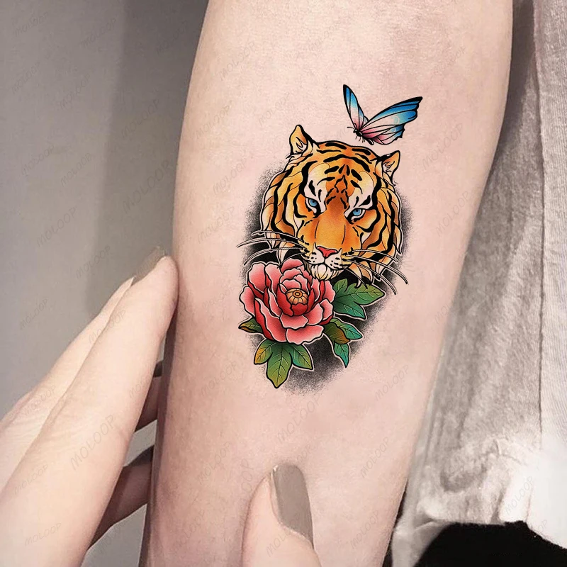 

Tattoo Stickers Tiger Butterfly Red Rose Flower Temporary Waterproof Flash Makeup Arm Hand Fake Fake Body Art for Men Women
