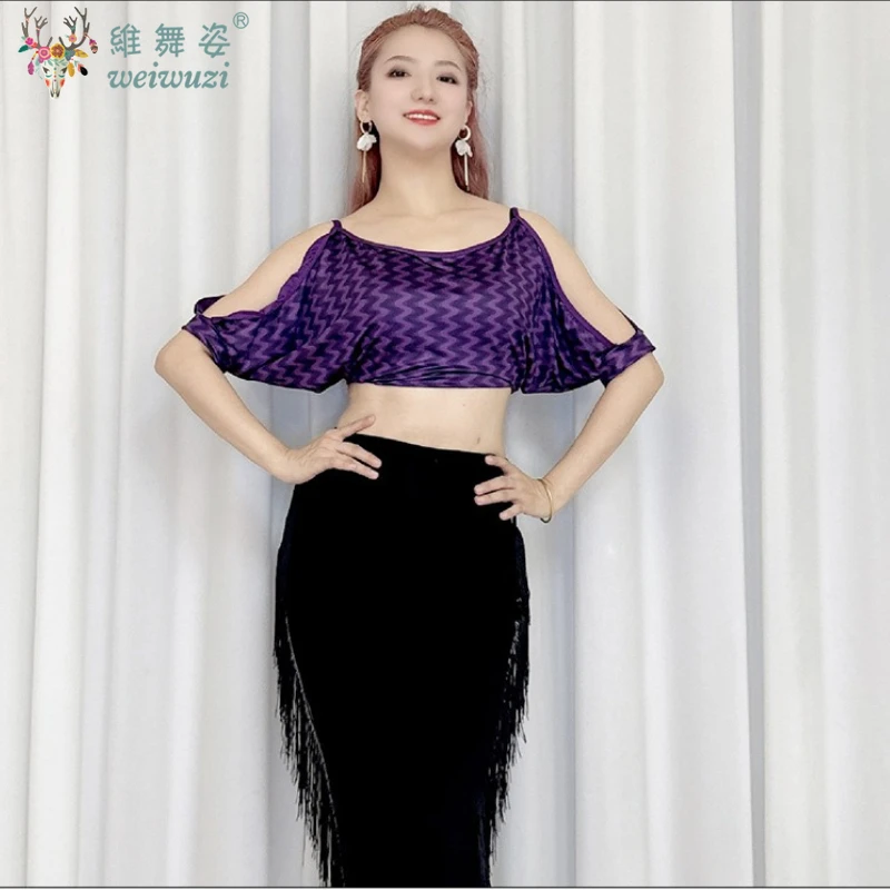 Prática de dança do ventre modal topo manga curta ou saia borla roupas prática temperamento feminino desempenho exercício roupas