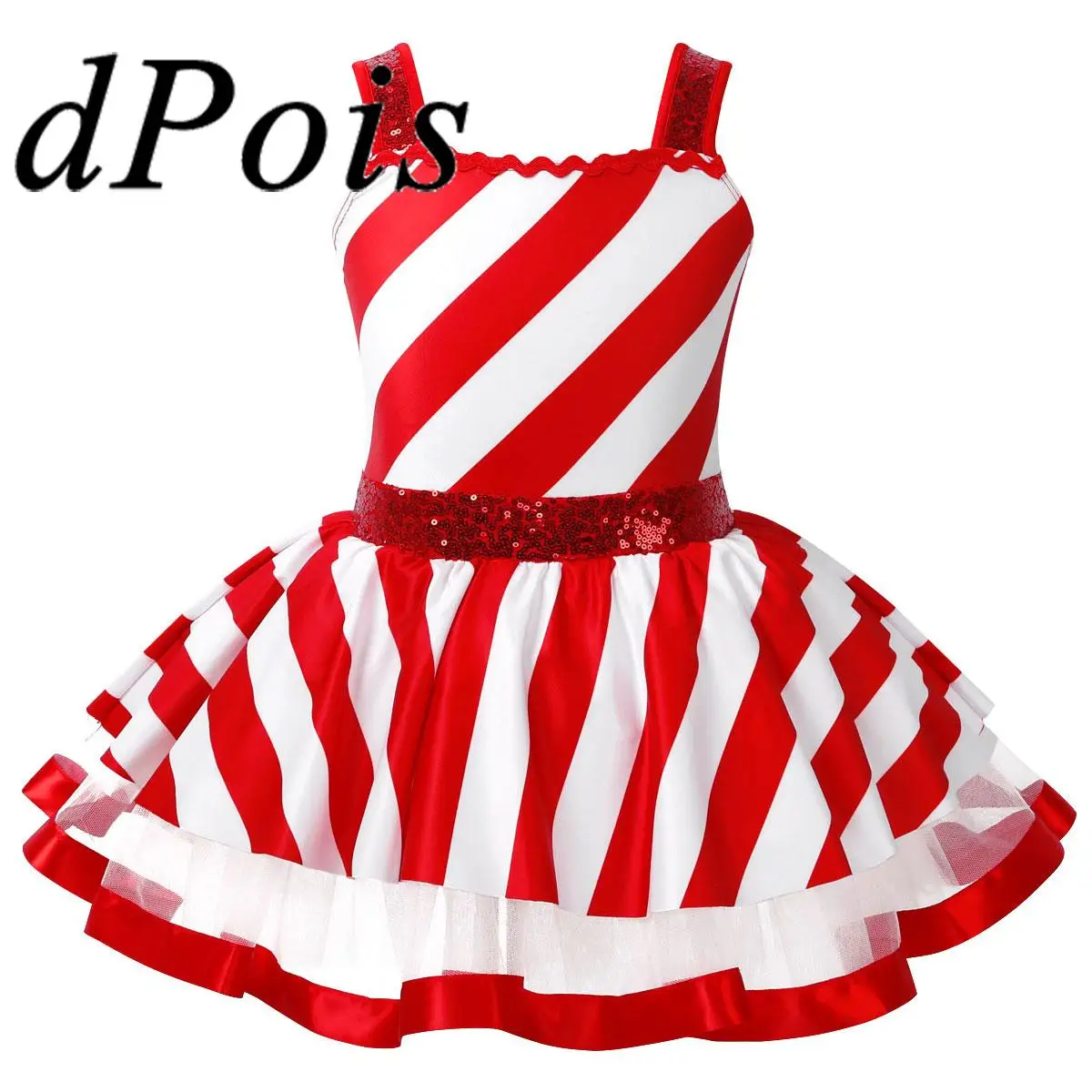 

Рождественское новогоднее платье-пачка для девочек, детский рождественский карнавальный костюм Санта-Клауса, детское карнавальное полосатое красное платье для фигурного катания