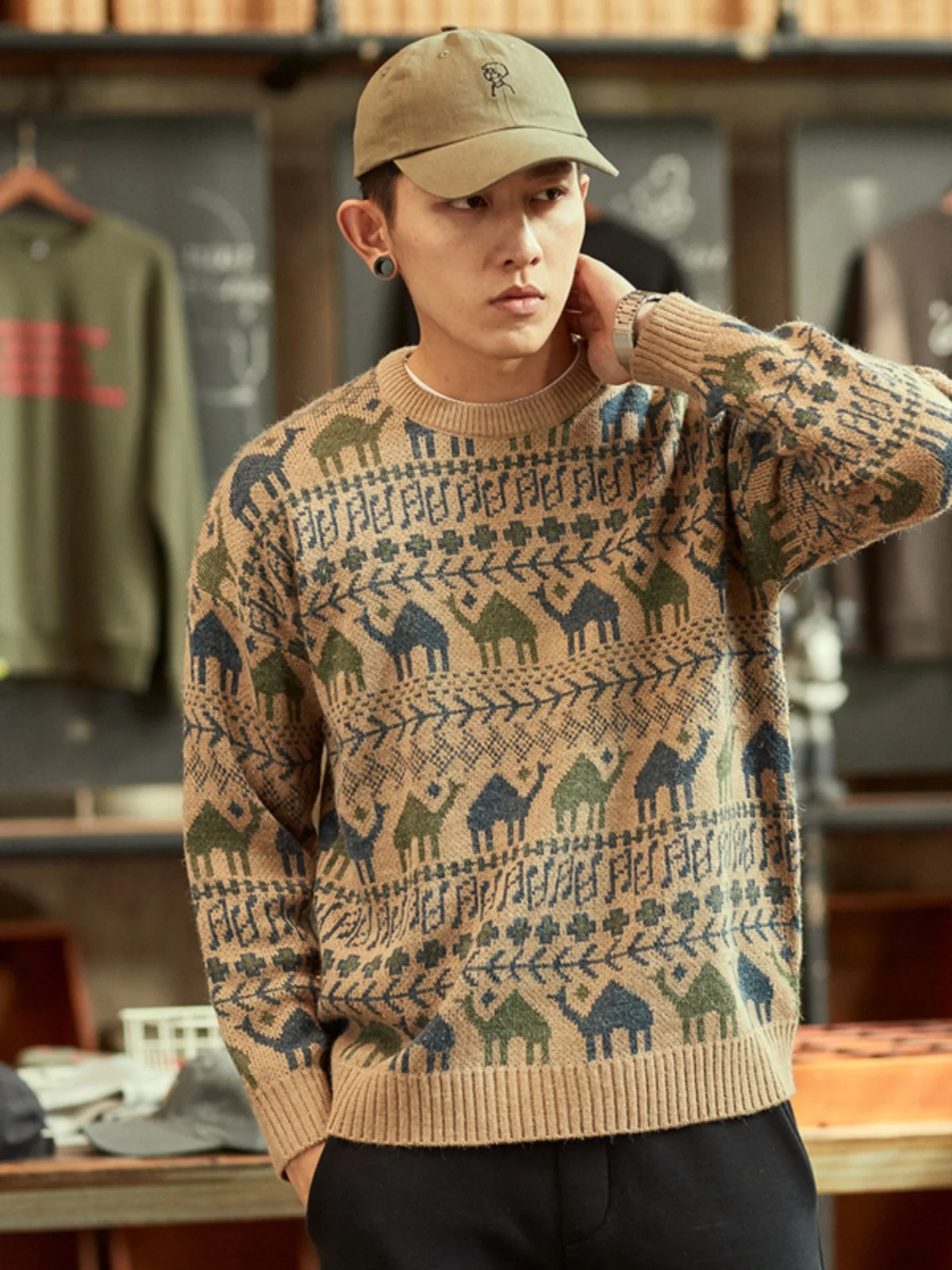 

Loose round Ne Knitted Sweater Men's Autumn Winter Faion Casual Japanese Sle Vintage Lazy Sle All Match Woolen irt