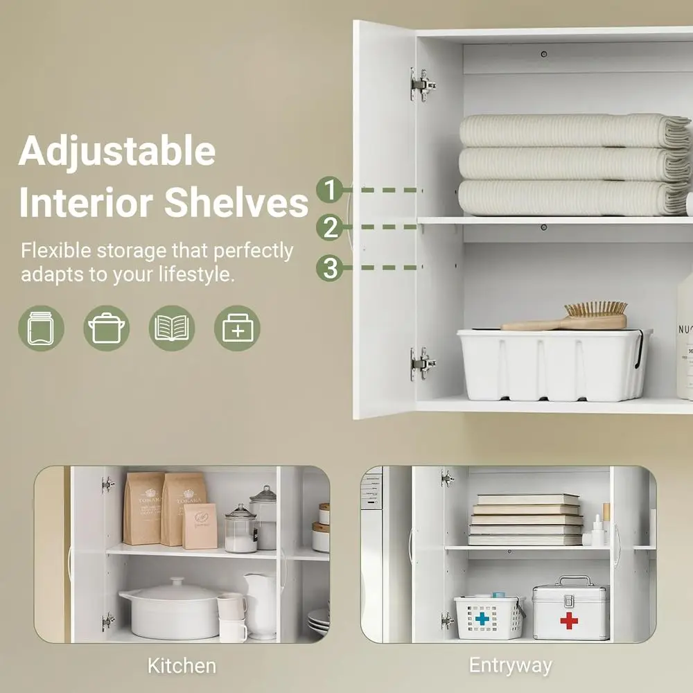 Laundry Room Wall Cabinet, Medicine & Kitchen Storage, Adjustable Shelf Cabinet, White view 4