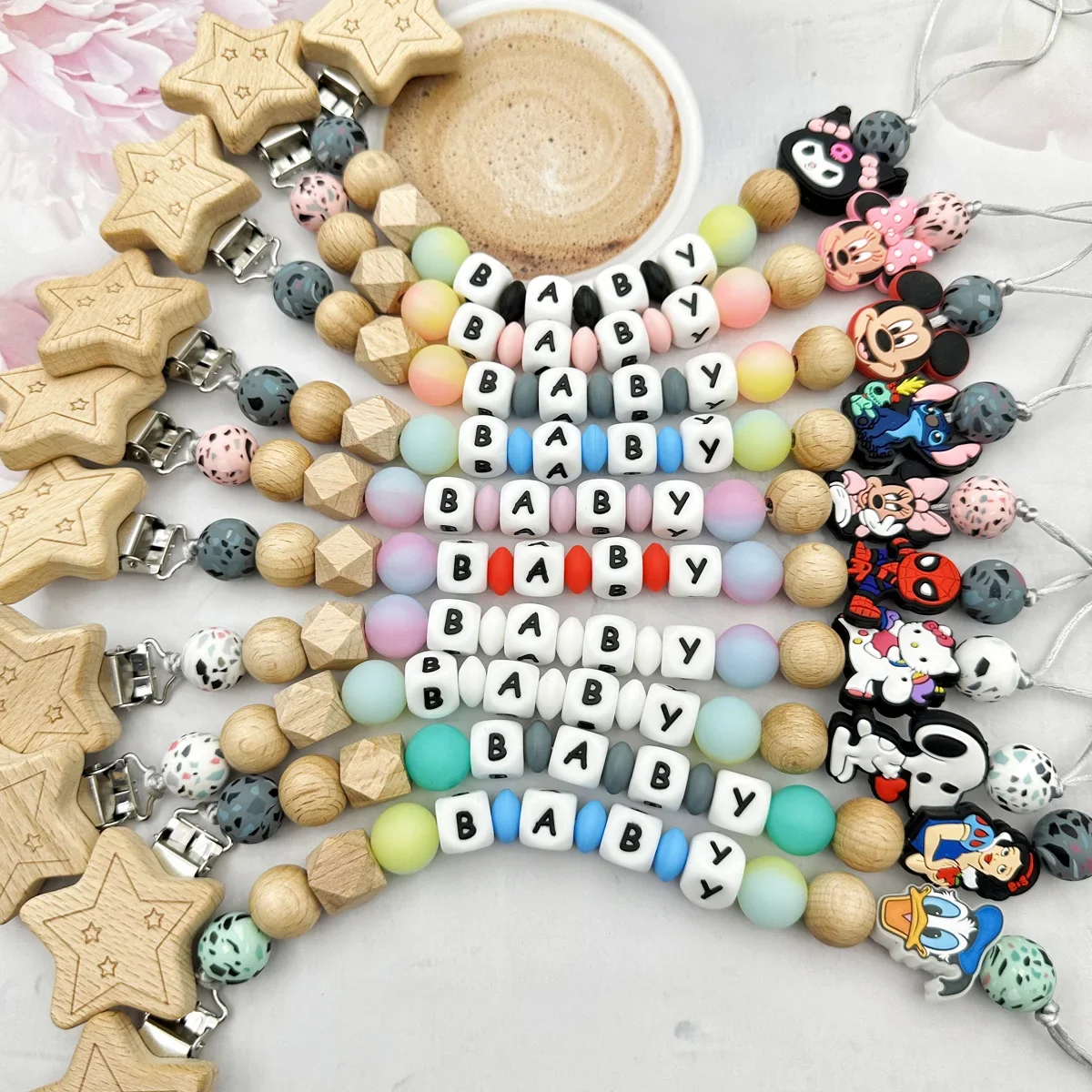 Angepasst Silikon Buchstaben Name Baby Silikon Leuchtende Perle Anhänger Schnuller Clips Ketten Halter Beißring Baby Kawaii Spielzeug Geschenke