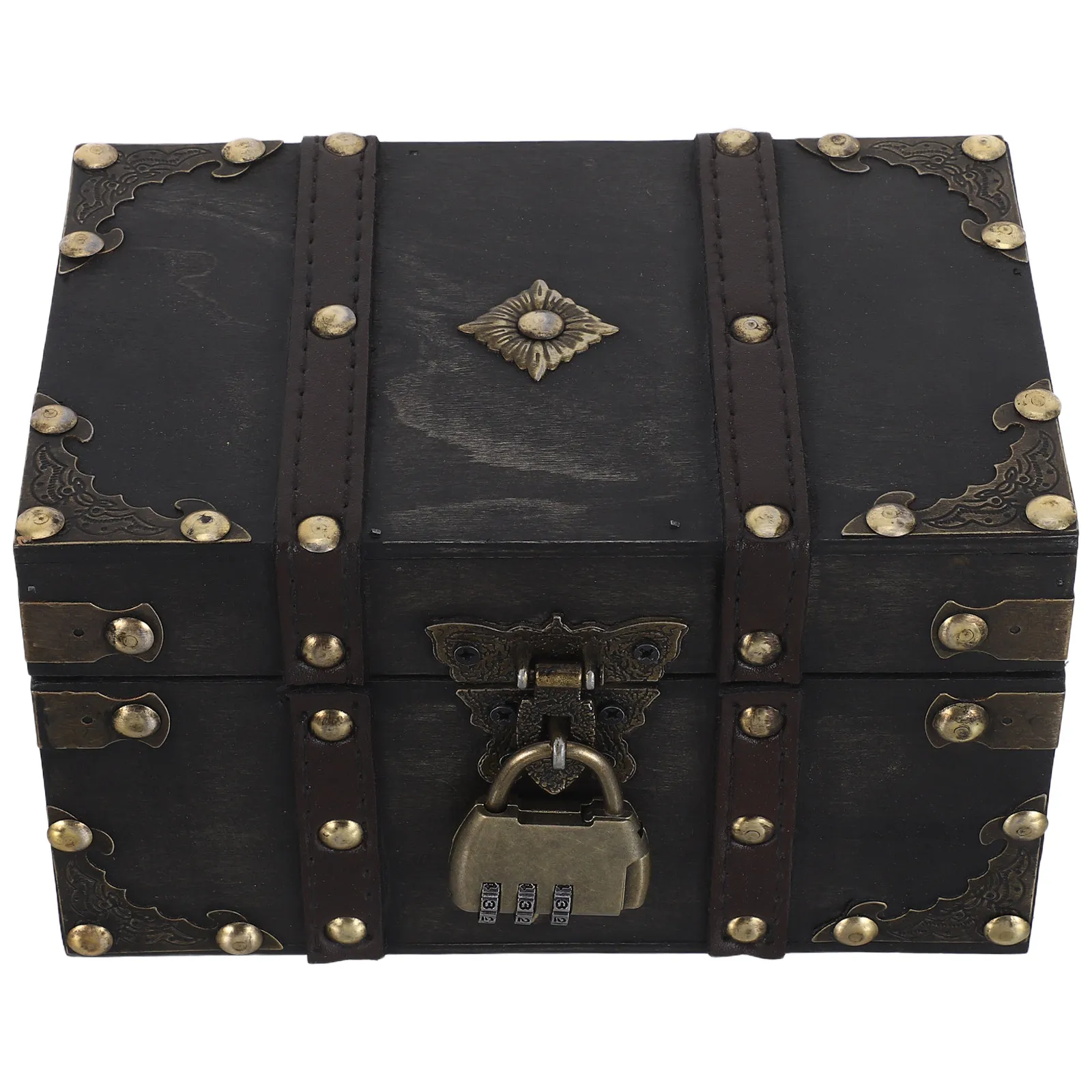 

Vintage Wooden Jewelry Box Mini Treasure Chest Lock Decorative Desktop Organizer Rustic Portable Storage Case Chest Box