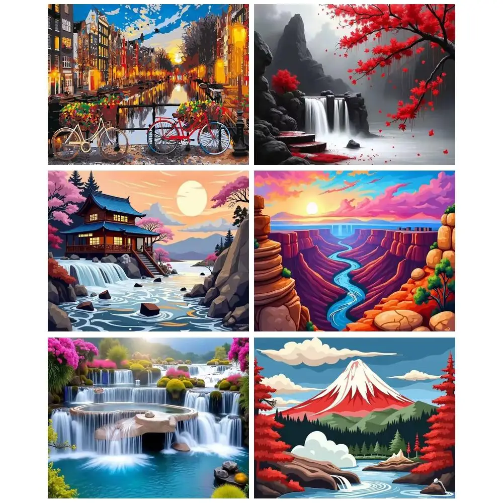 

GATYZTORY Paint By Number Waterfall Mountain View DIY Pictures By Numbers Kits Drawing On Canvas Hand Painted Art Gift Home Deco