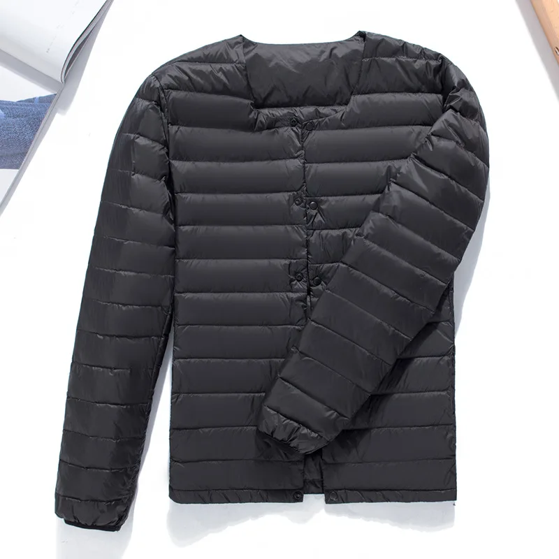 Luxury Down Jackets Autumn Winter Men White Duck Down Coat O-neck V-neck Warm Windproof Jacket Black Grey Blue Single-breasted