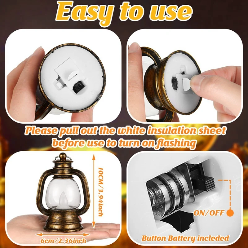 24Pcs Gold Electronic Candle Lantern Light Mini Candle Light Hanging Lantern Lamp Flameless LED Oil Lamp Christmas Home Deco