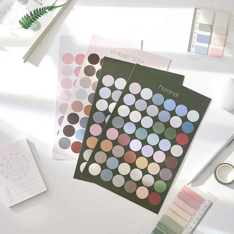 2 Stks/set Morandi Ronde Sticker Multifunctionele Basic Mark Stickers Diy Dagboek Decor Journal Sticker Schoolbenodigdheden