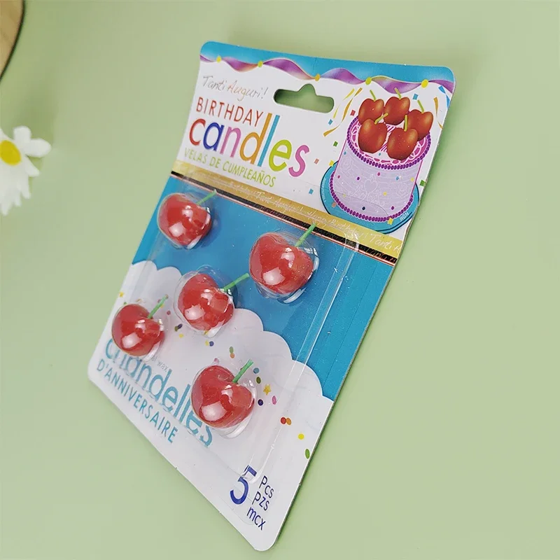 5Pcs/lot Red Cherry Birthday Cake Candle Cherry Fruit Candles For Girl Cute Toppers Party Decorations Candles Creative Children\'
