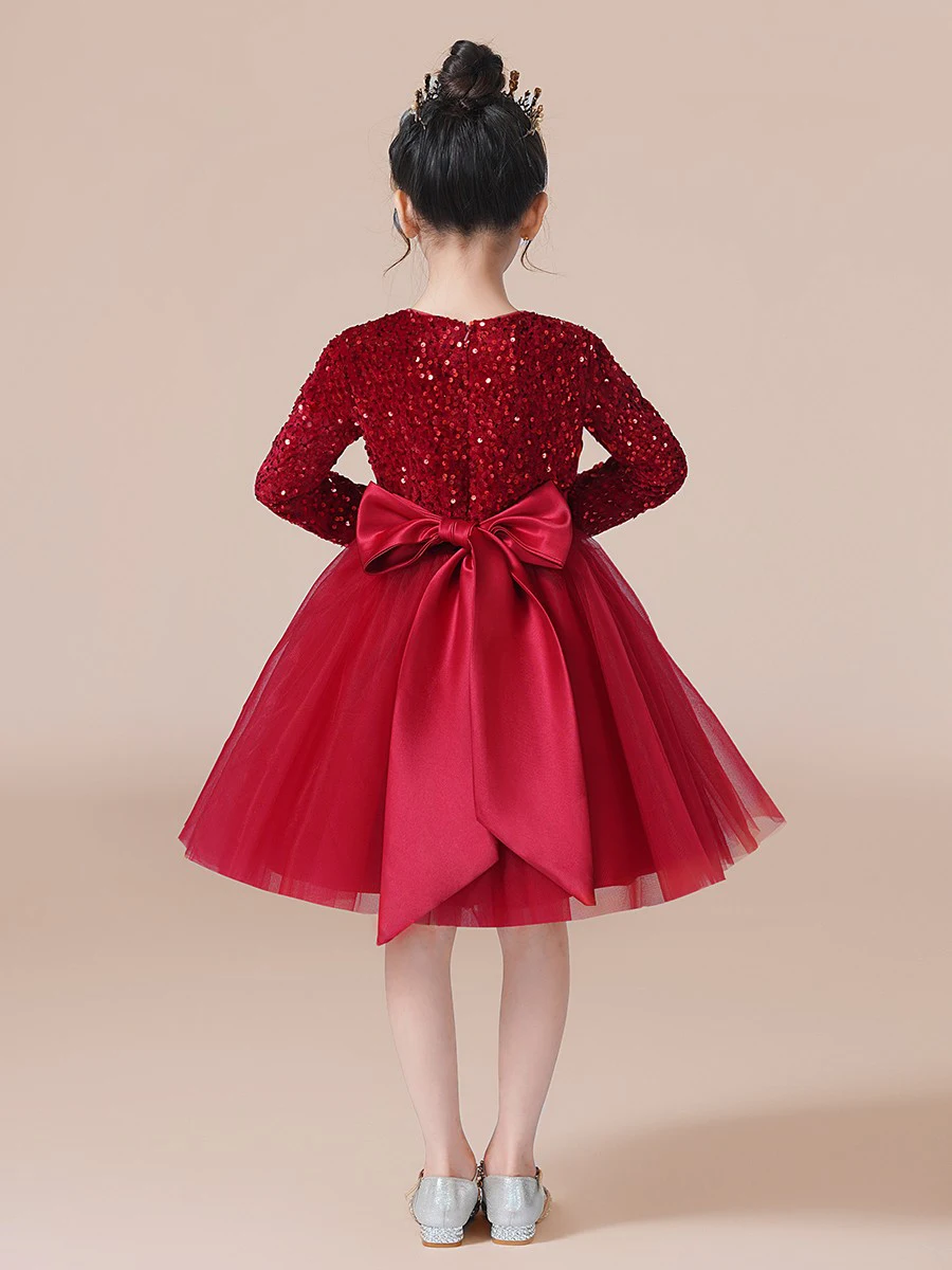 YZYmanualroom Glitter Sequins Short Sleeves Tulle Flower Girl Dresses Concert Princess Gown Long Junior Bridesmaid Dress