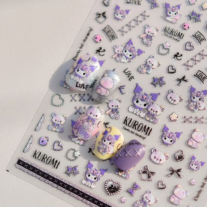 Sanrio Kuromi Adesivo Dos Desenhos Animados, Em Relevo Nail Art Decoração, Caixa Do Telefone Móvel, Copo De Água, Notebook, Mala, Atacado