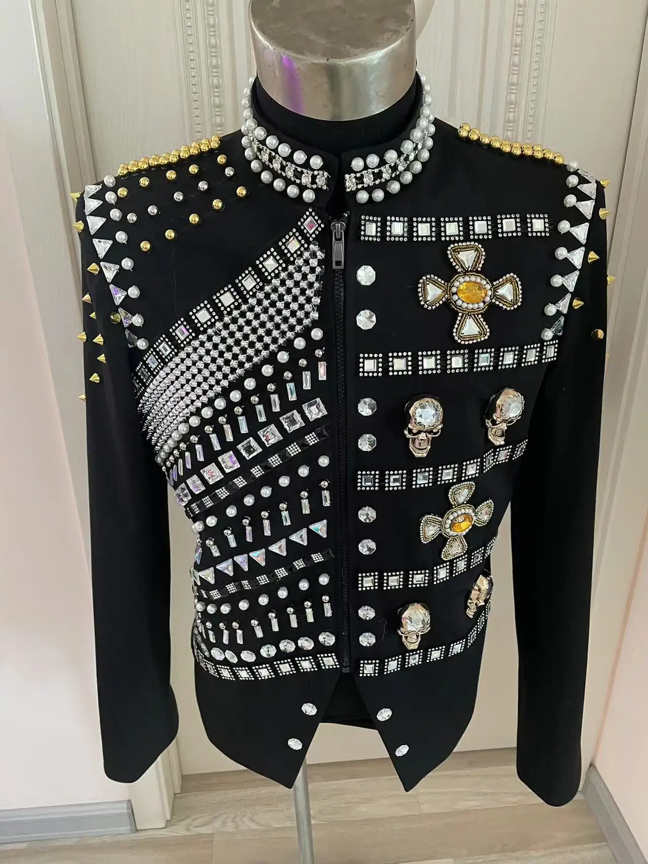 Customized  Men's Luxury Handmade Slim Jacket Stage Sequins Mirrors suit Costume  Male Singer Dance Performance Outerwear Outfit