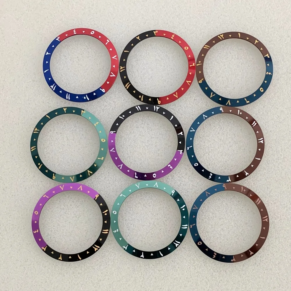 Color-blocked aluminum, diagonal circle, ancient Arabic numerals, outer diameter 38mm, inner diameter 30.5mm, suitable for 40mm