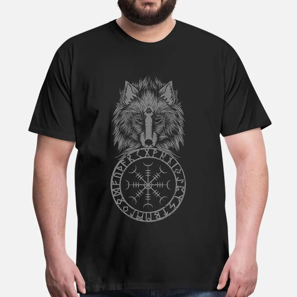 

Aegishjalmur Helm of Awe Fenrir Viking Wolf Gift T Shirt Norse Myths Celtic Runes Short Sleeve Graphic Clothes All size Tops