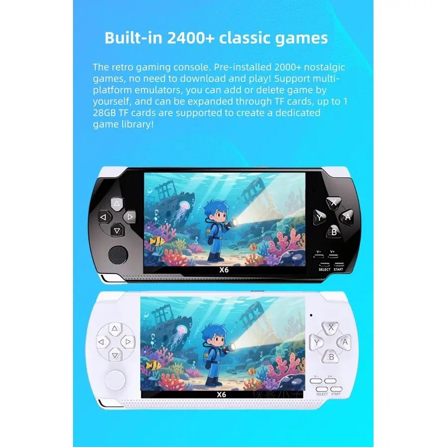 Console de jogos portátil retrô com jogos clássicos, reprodutor de videogame portátil com conexão de TV, suporta reprodução de e-books MP4 MP3,