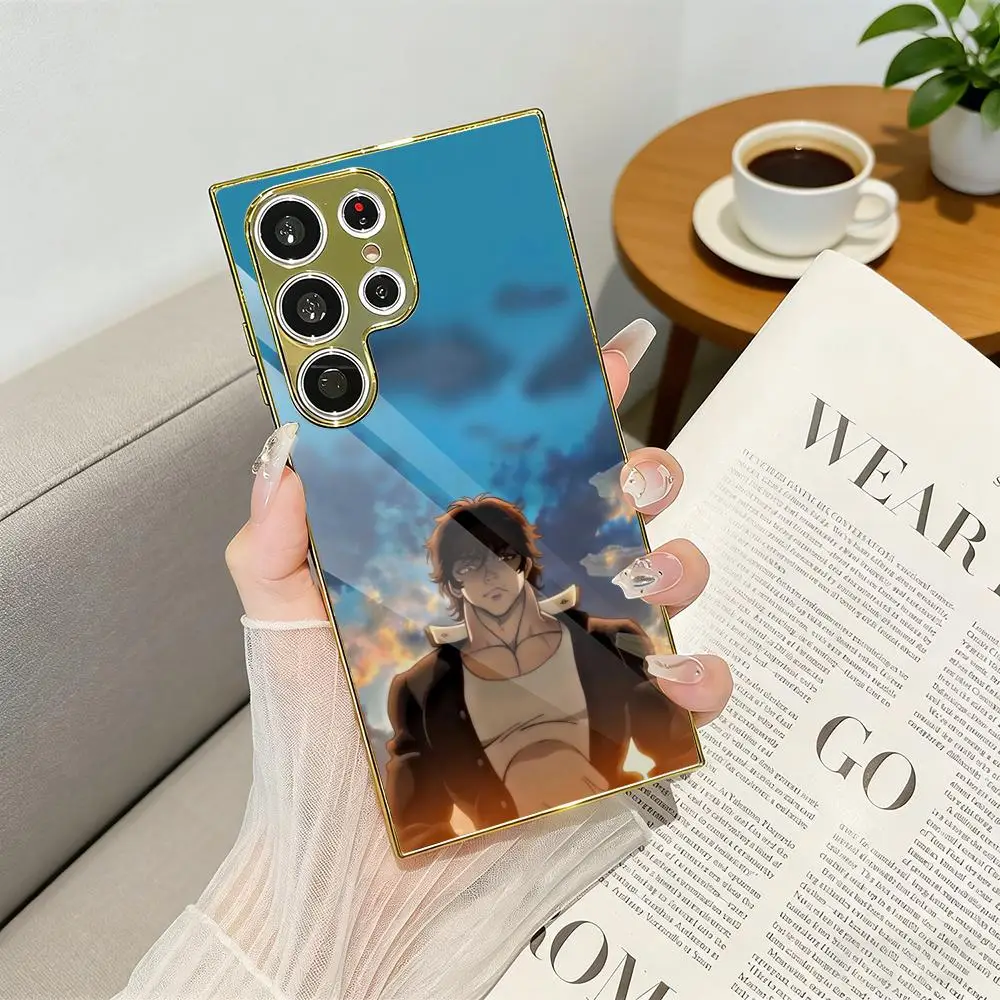 Anime B-Baki H-Hanma Phone Case Luxury Electroplated Metal Frame Phone Case for Samsung S25 S24 S23 Ultra Slim Cover