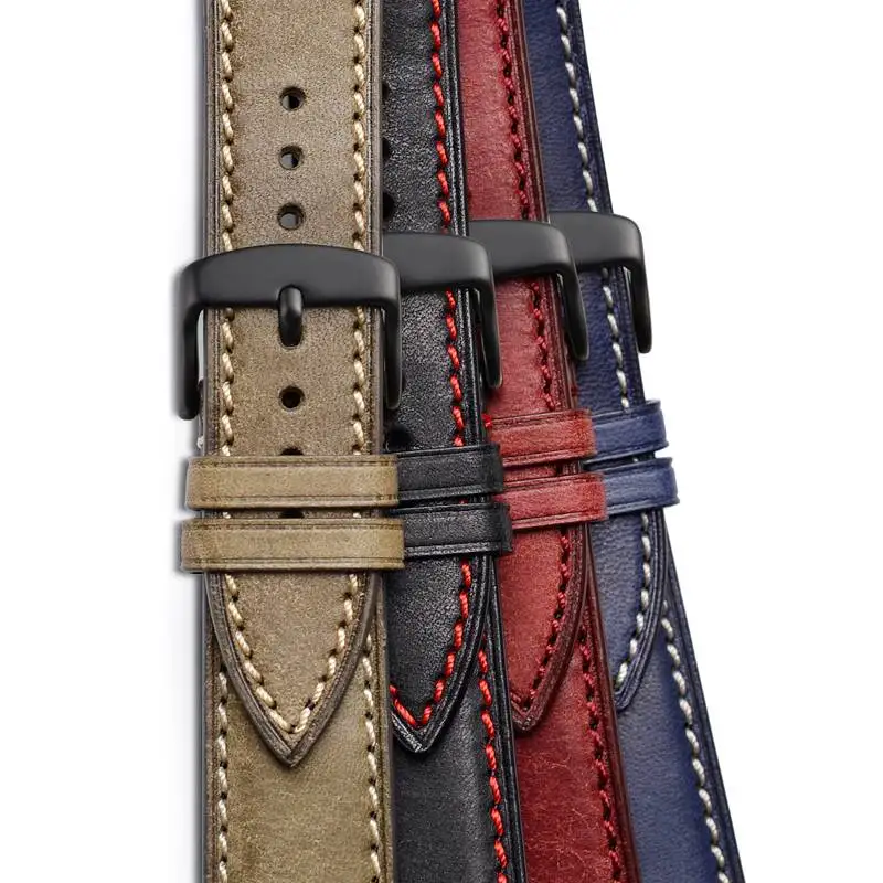 WOCCI Nubuck Italian Leather Watch Strap 14mm 18mm 20mm 22mm Bracelet Replacement Watchband for Women Men Black Green Red