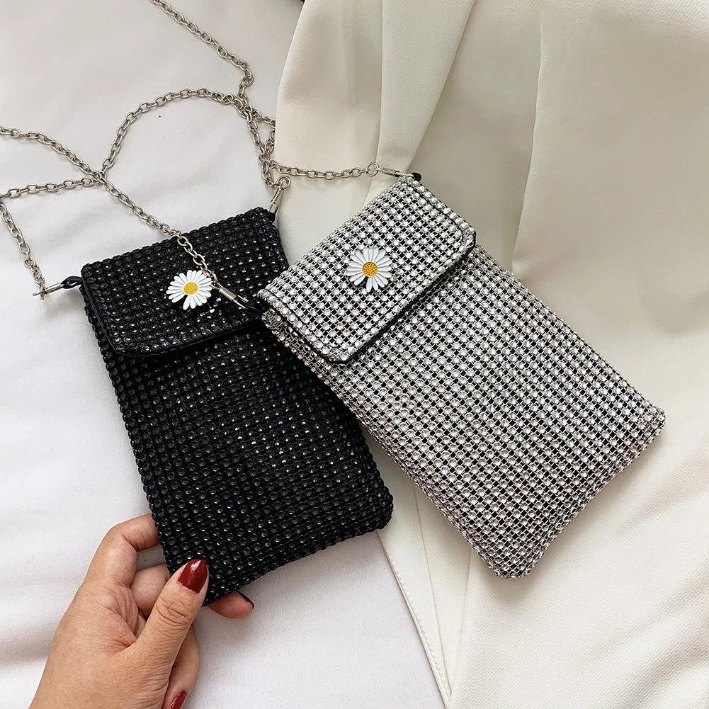 Chic Small Phone Shoulder Bag Fashion Women Classic Texture Creative Design Elegant Rhinestone Mini Messenger Handbag