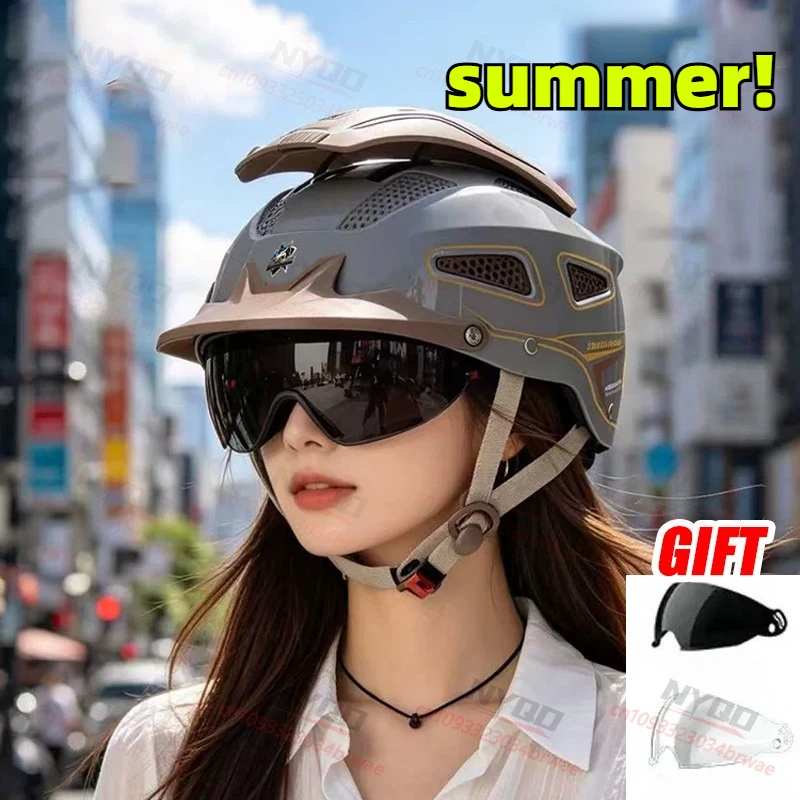 

Летний ретро-шлем-полуоткрытка для мотоциклов/электроскутеров - Вентилируемый мотошлем из ABS-пластика, дышащий, для электровелосипедов, открытый шлем-полуоткрытка