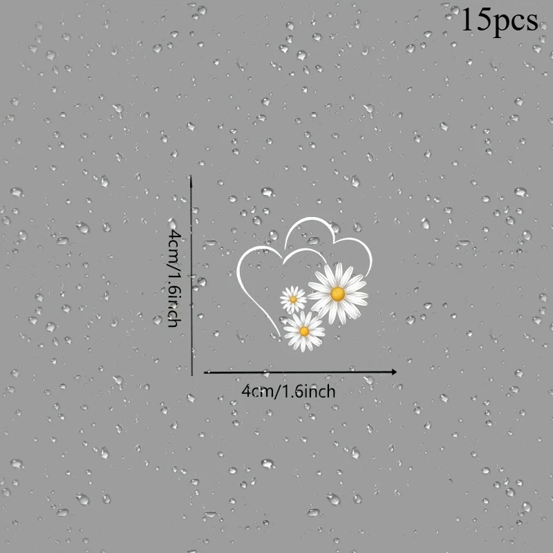 15Pcs/Set Heart & Daisy Vinyl Car Rearview Mirror Stickers, Self-Adhesive Durable Multipurpose Decals for Car, Laptop