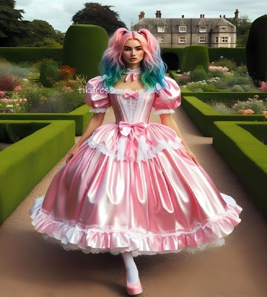 

Egirl Maid Pink Prom Dress Aesthetic Puff Sleeve A Line Short Evening Dress Cosplay Halloween Birthday Wear Roleplay Customized