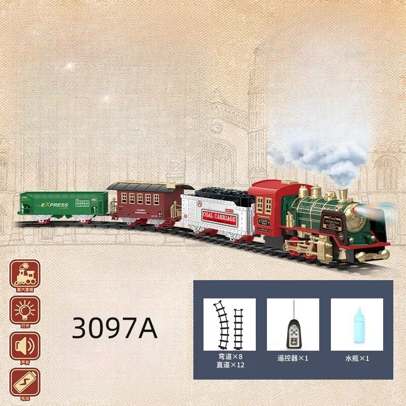 Christmas remote control Train Toys steam Locomotive Engine, Cargo Car and Train Tracks for kids Christmas toys for kid