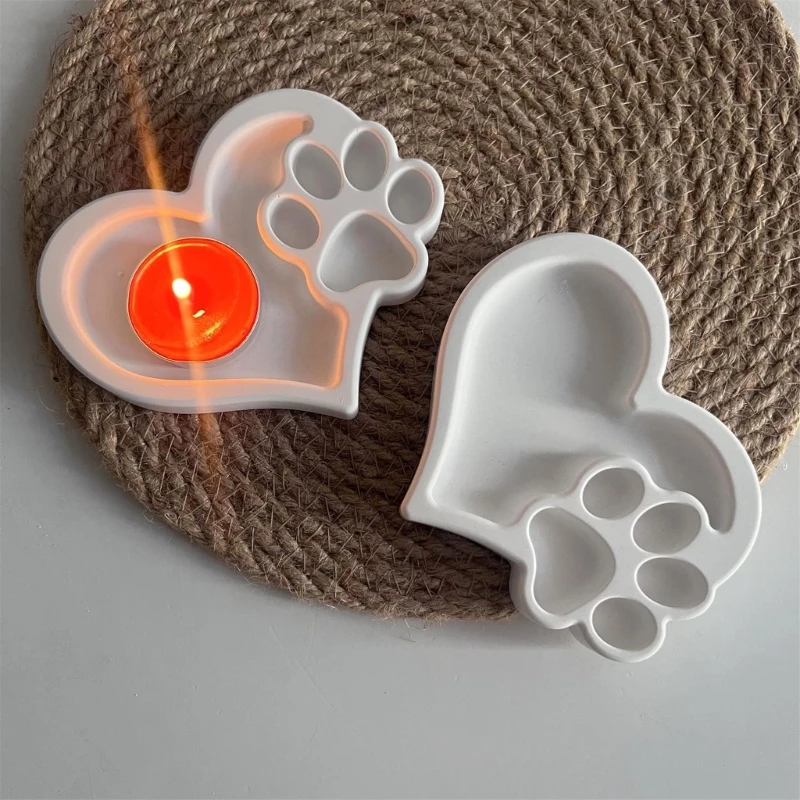 New DIY Heart Shaped Cat Paw Tray Plate Silicone Mold Desktop Decoration Handmade Storage Dish Ornament Resin Casting Mould
