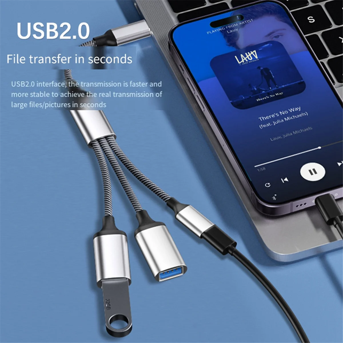 USB Splitter Cable Data Power Split Adapter USB C OTG Cable Phone Adapter, for Phone Laptop Tablet