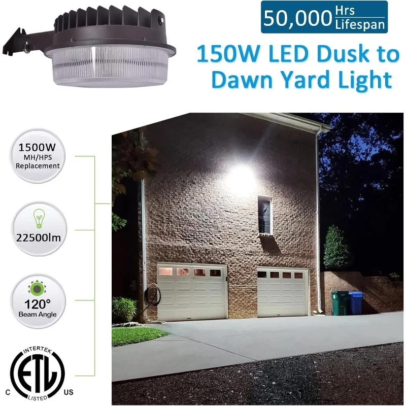 LED Barn Light 150W, Dusk to Dawn Outdoor Yard Light with Photocell Super Bright 22,500lm 5000K Daylight, 1500W MH