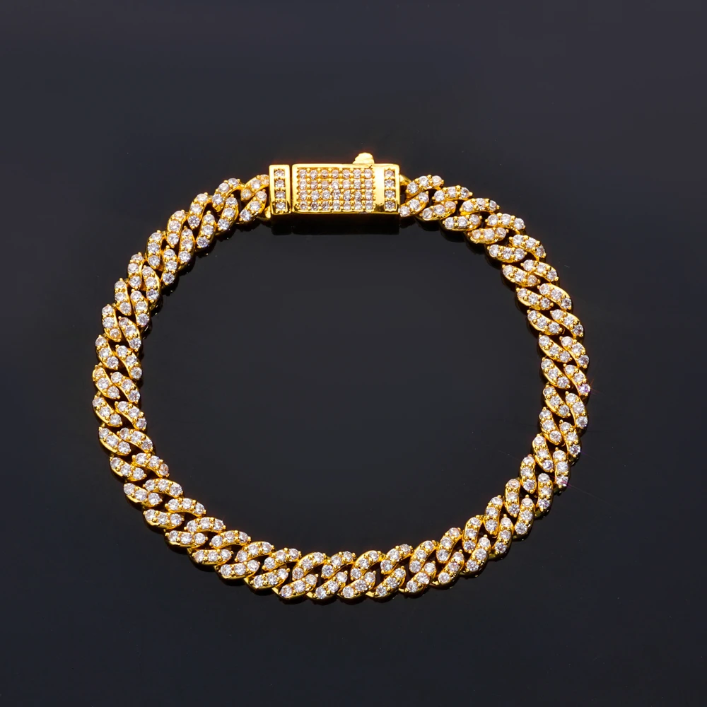 

HHIOK Hip Hop Style 6mm Cuban Chain Spring Buckle Iced Single Row Zircon Miami Fashion Loop Chain Men's and Women's Bracelet