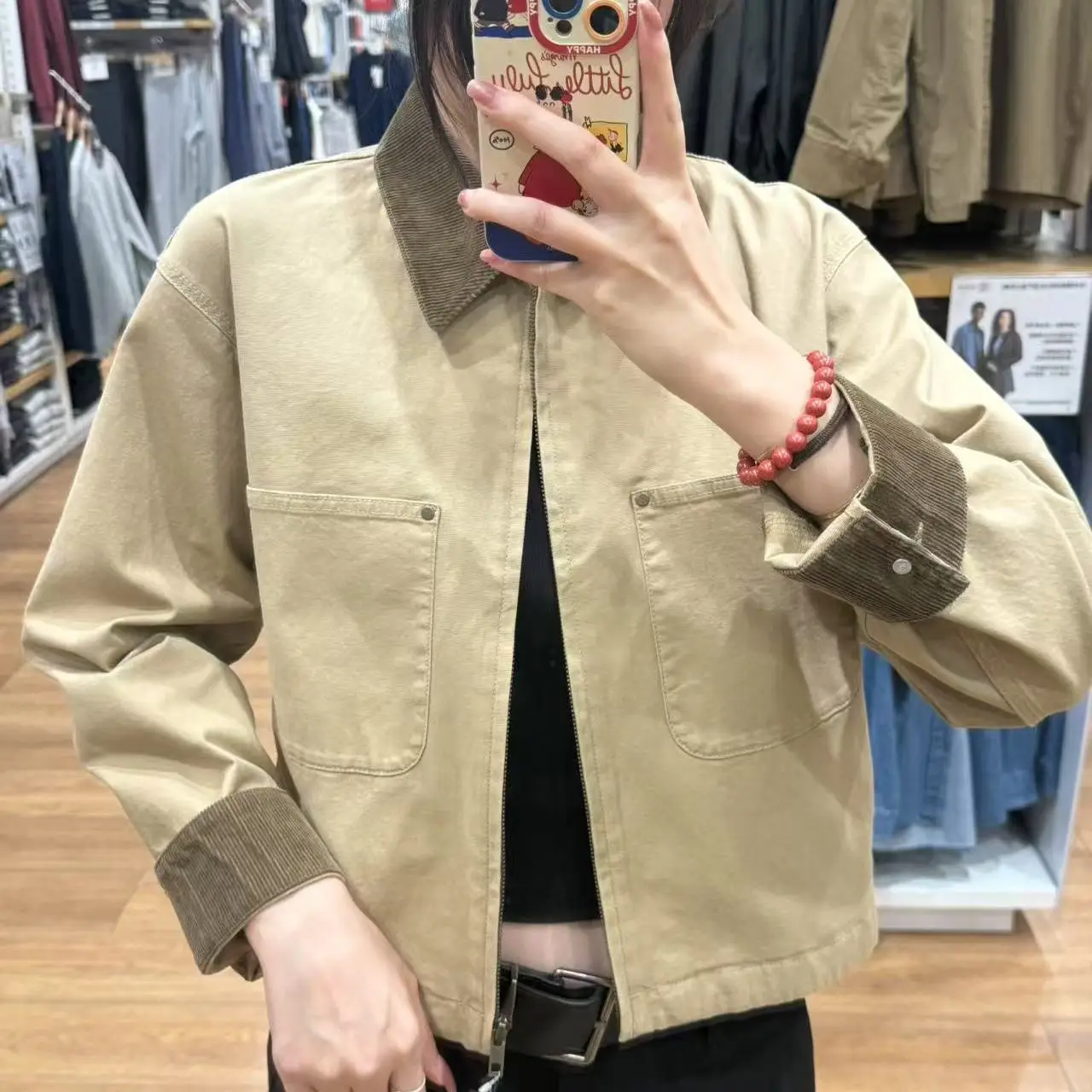 

URHMBMK Японская ретро-куртка на молнии в повседневном стиле, свободного кроя, модный топ, женское хлопковое пальто с длинными рукавами для повседневной носки