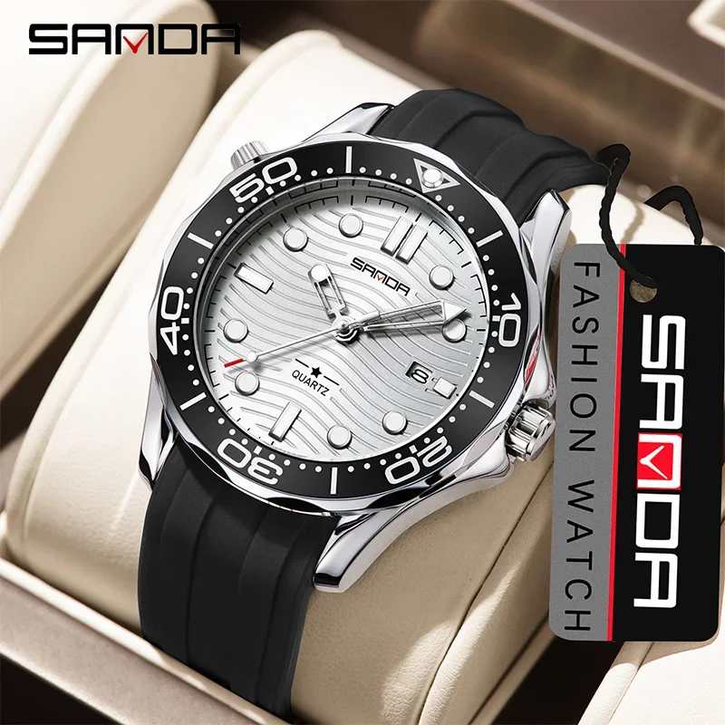 SANDA New Fashion Luxury Business Men's Quartz Watch Silicone Strap Luminous Waterproof Automatic Date Sport Men's Watch