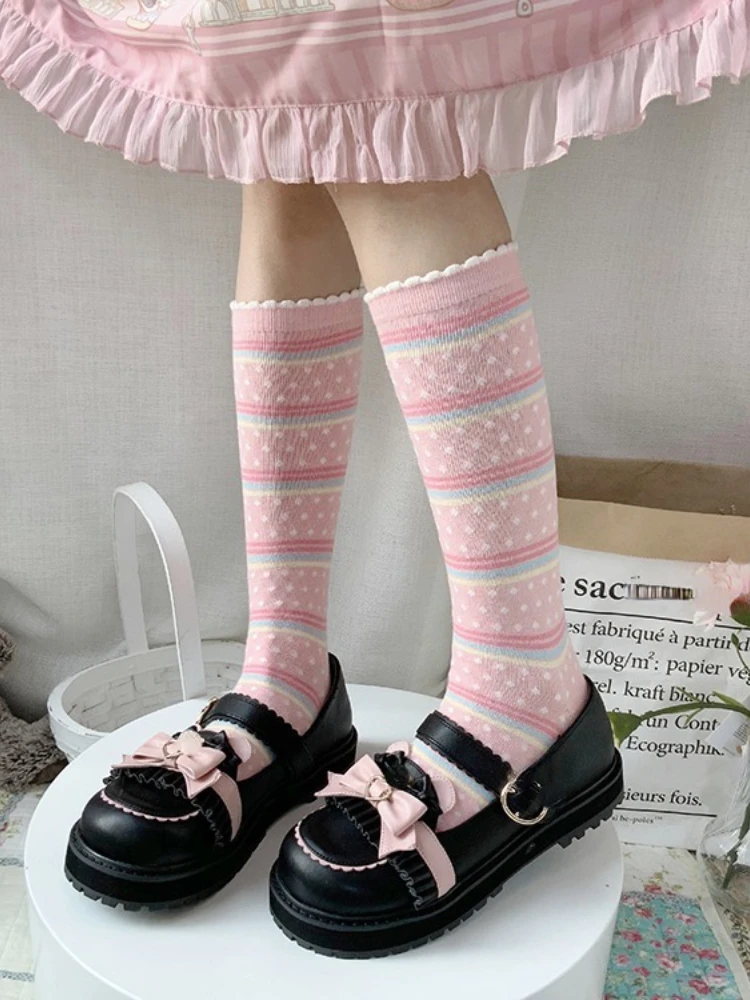 Kawaii Bowknot Lolita Shoes Japanese JK Uniform Shoes Retro College Style Female Student Lovely Round Toe Shoes 2023 Summer