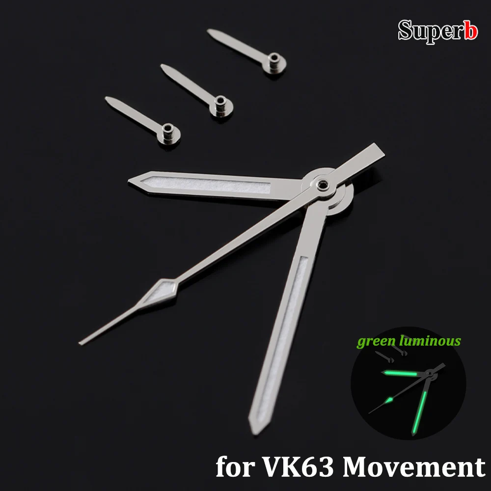 High Quality WatchHands for VK63 VK63A Quartz Gold Silver Movement Hands Precision Green Luminous Replacement Watch Accessories