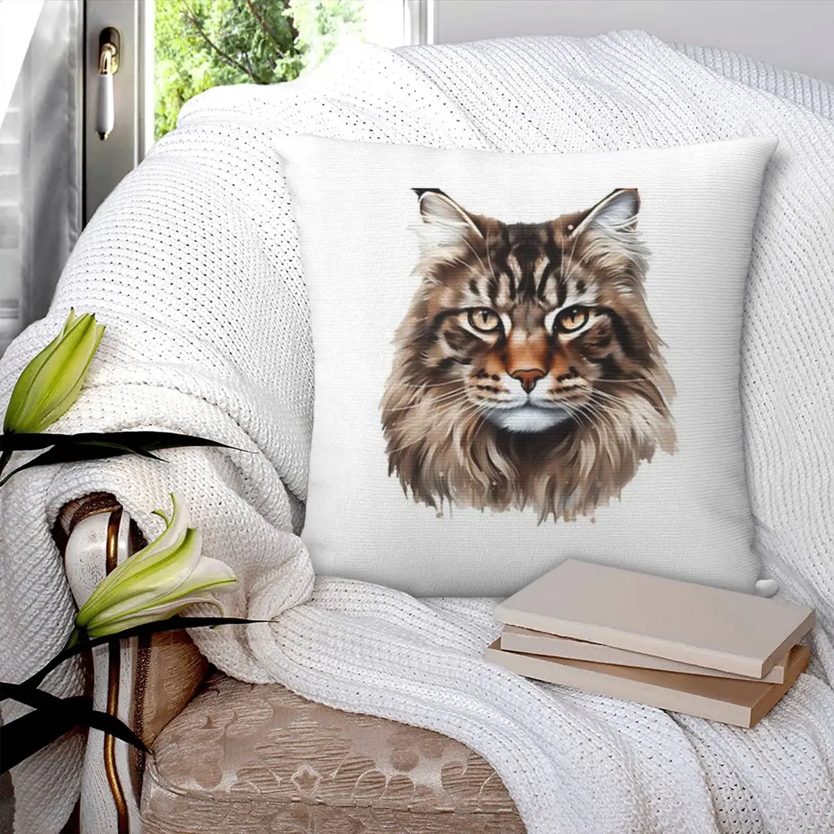 Maine Coon Cat Square Pillowcase Pillow Cover Cushion Zip Decorative Comfort Throw Pillow for Home Living Room