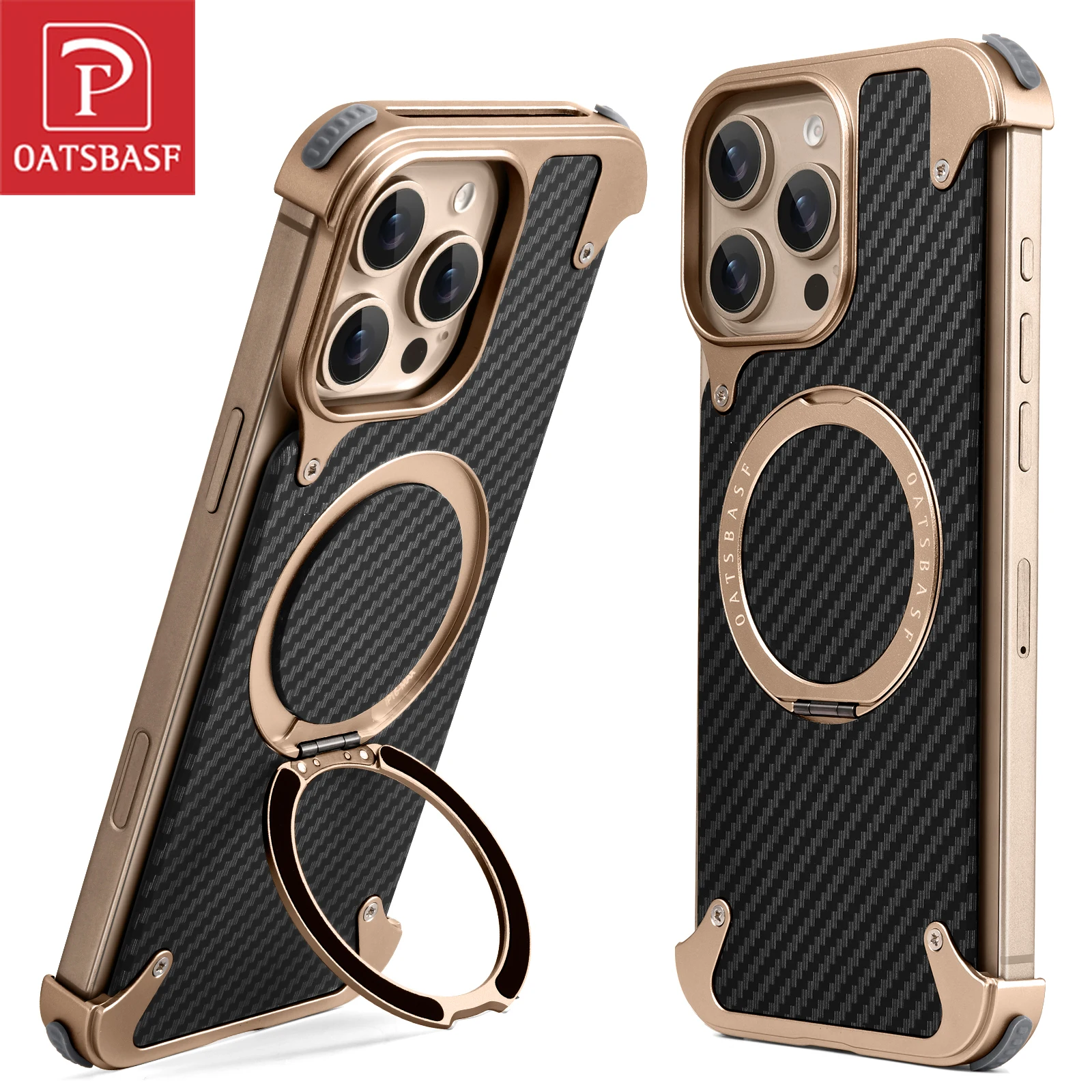 

Oatsbasf Magnetic Phone Case for iPhone 16 Pro Max/16 Pro w/ 360° Rotatable Ring Kickstand Carbon Fiber Texture Protective Cover