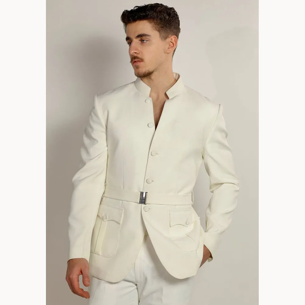 

Ivory Men's Suits Customized Fashion Slim Fit Single-breasted Two Pieces (Jacket+Pants) Male Smart Casual Simple Set