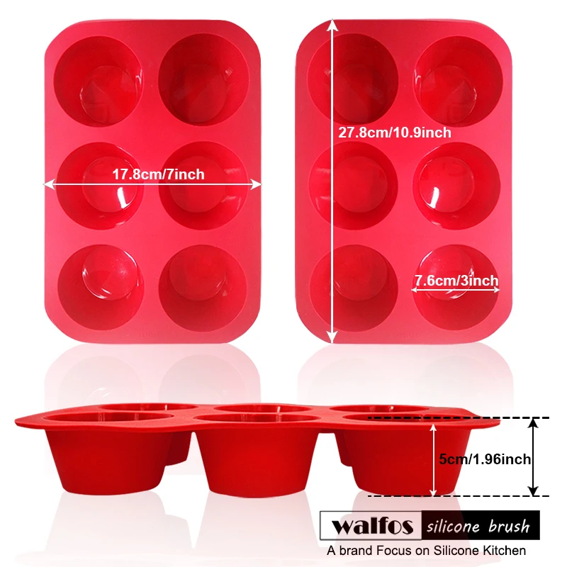 WALFOS 1 Piece Cake Tools Fondant  Bakeware Silicone Metal Non-Stick 6 Cups Cupcake Baking Tray Mousse Cake Mold Muffin Pan