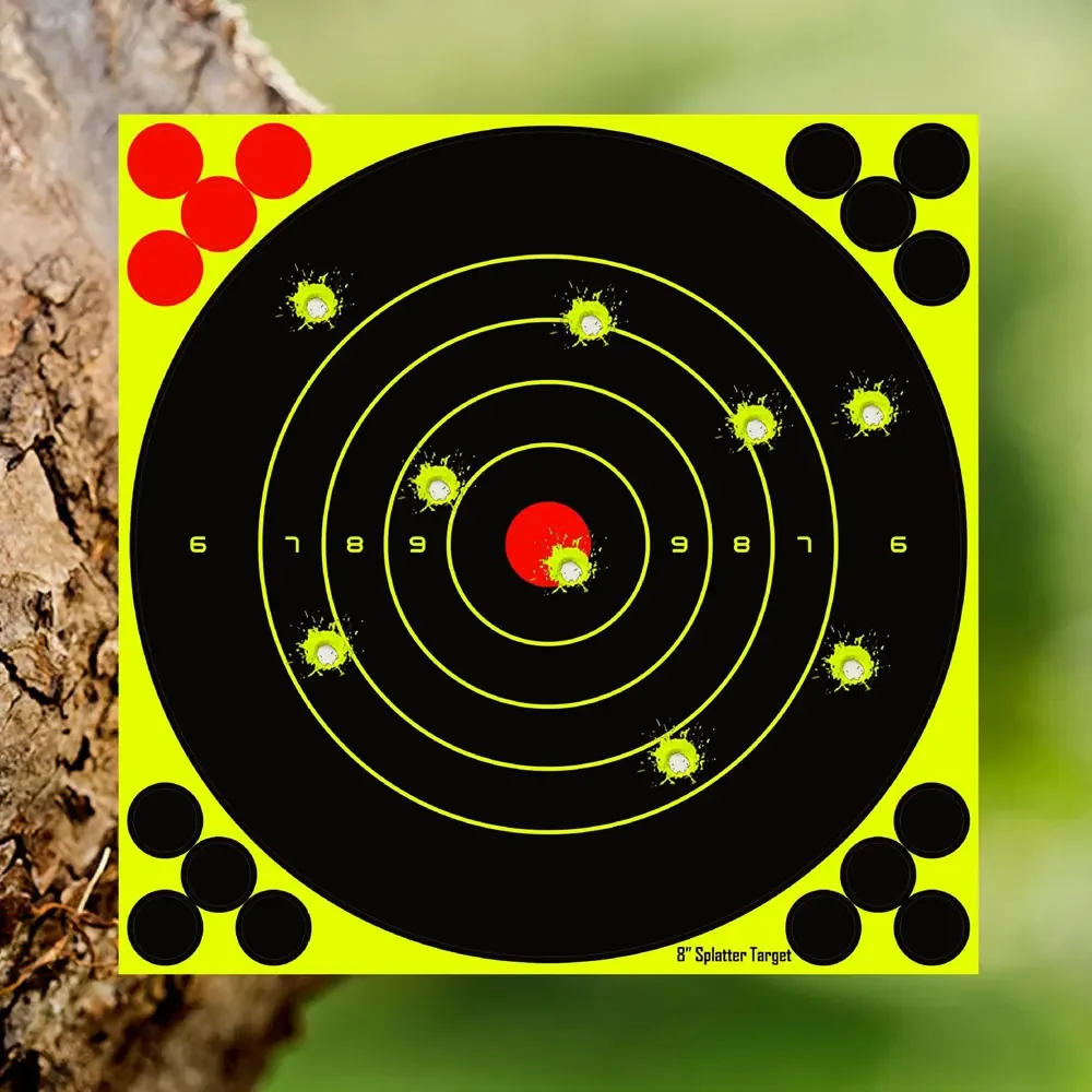 

A5 10 sheets/pack 8 Inch Bright Fluorescent Yellow Splatter Target Sticker - Adhesive Reactive Shooting Targets