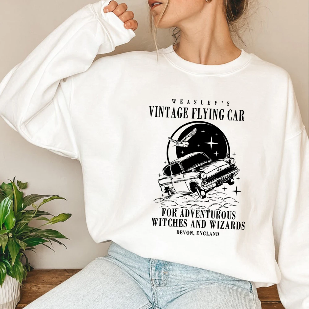 Vintage Flying Cars Crewneck Sweatshirt Universal Hoodie Weasley Shirt Unisex Long Sleeves Sweatshirt Aesthetic Clothes