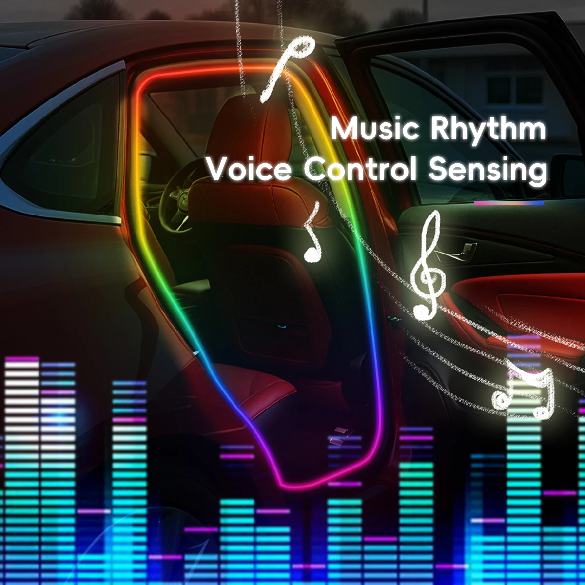 4in1 LED Interior Car Door Light Ambient Strips Light Car Decoration With Remote Control 8 Modes USB App Control Car Accessories