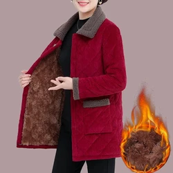 Parkas Women's Autumn Winter Jackets New With Velvet Warm Corduroy Coat Middle-Aged Female Cotton Padded Jacket Outerwear