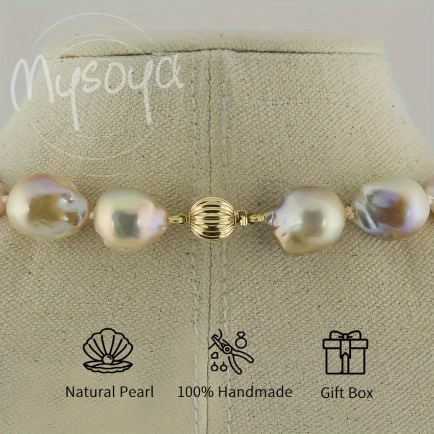 

MYSOYA 12-21mm Pink Purple Baroque Freshwater Pearl Necklace Gift Box Unisex Jewelry Perfect For Wedding Birthday Christmas